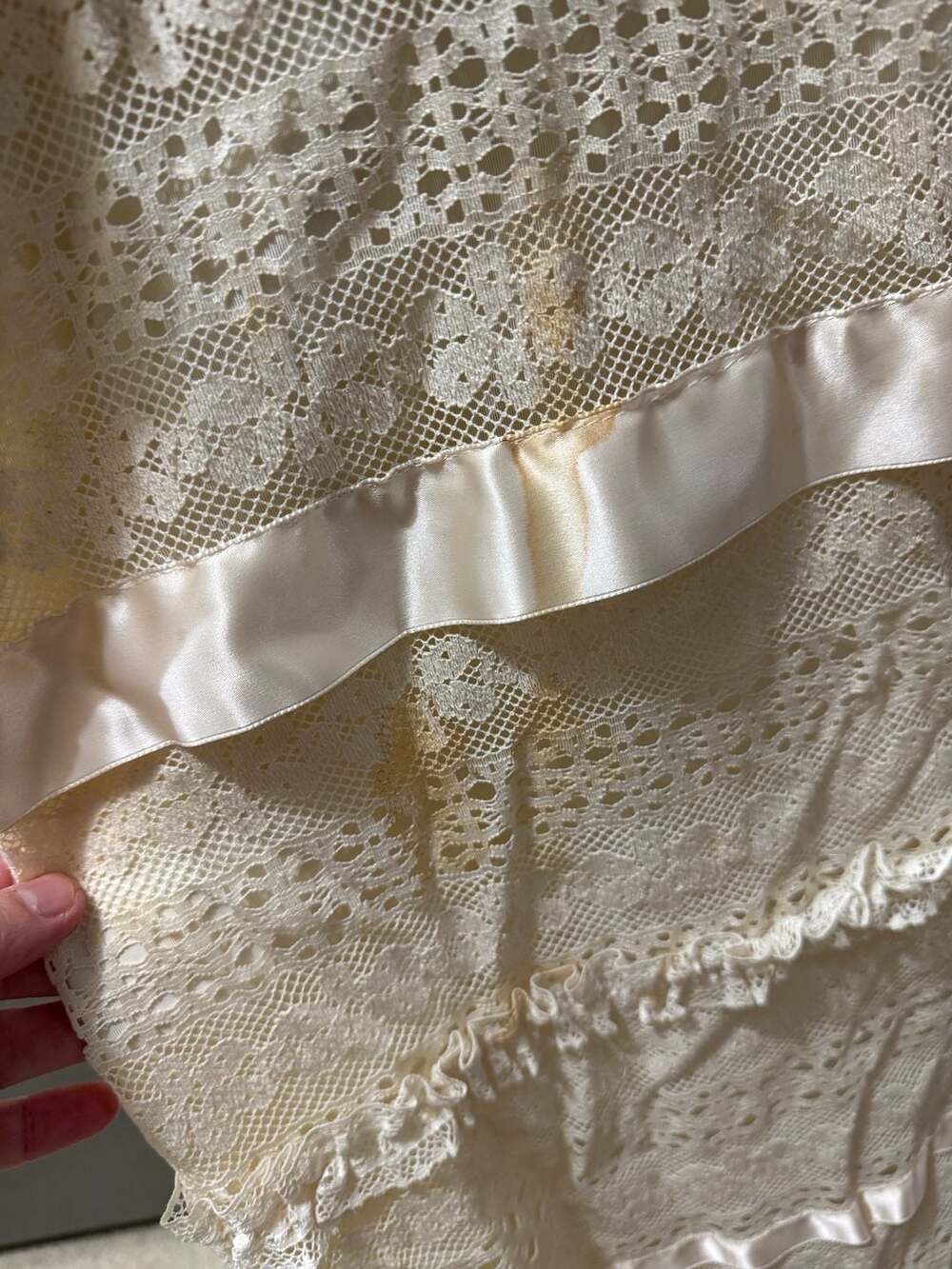 Vintage 1970s Emma Domb Victorian Revival Lace Tiered Maxi Wedding Dress Sz 11 - Picture 15 of 16